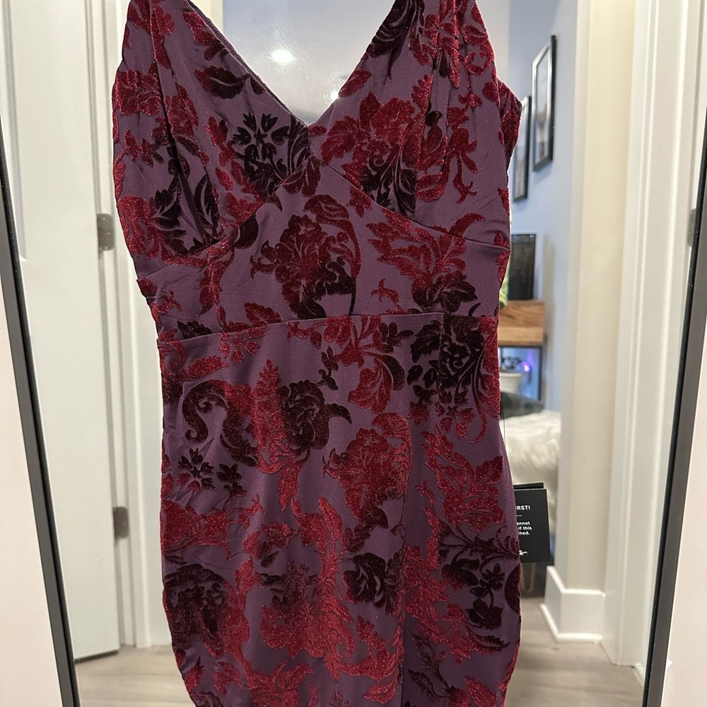 Brand New!! Lulu's Red and Purple Velvet Floral Mini Dress